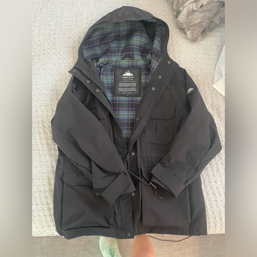 BLACK PENFIELD RAINCOAT WITH PLAID INTERIOR!